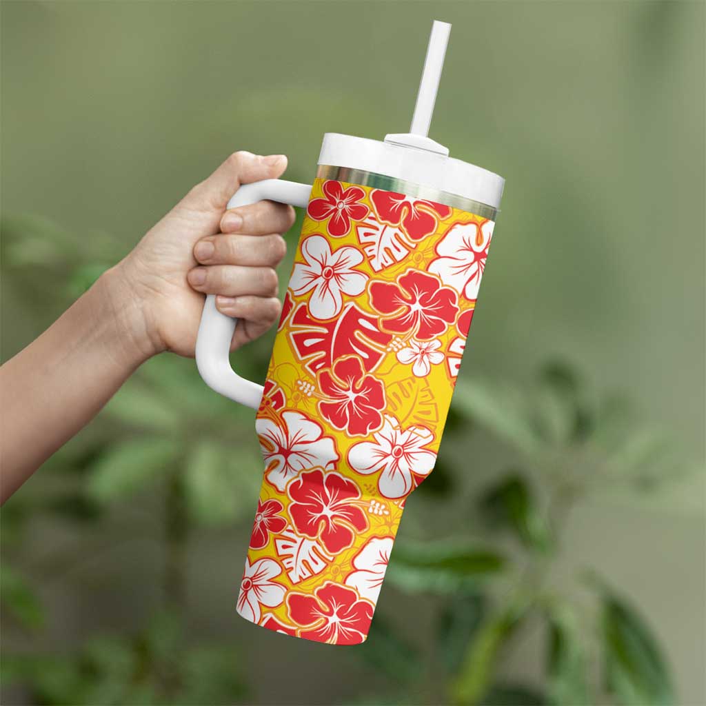 Yellow Hawaii Hibiscus Tumbler With Handle Tropical Flowers Seamless Pattern - Polynesian Pride