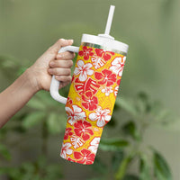Yellow Hawaii Hibiscus Tumbler With Handle Tropical Flowers Seamless Pattern - Polynesian Pride