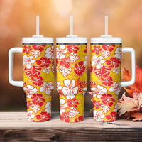 Yellow Hawaii Hibiscus Tumbler With Handle Tropical Flowers Seamless Pattern - Polynesian Pride