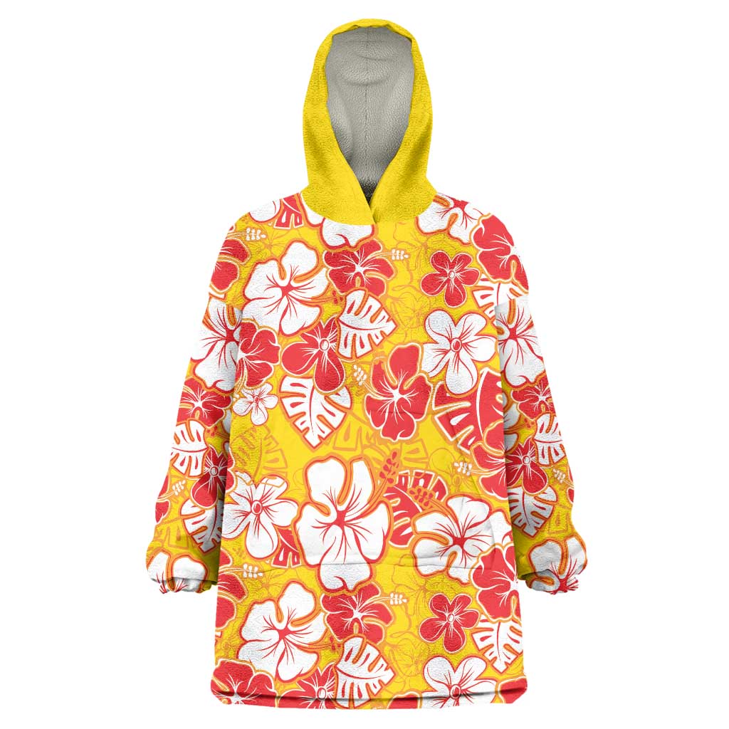 Yellow Hawaii Hibiscus Wearable Blanket Hoodie Tropical Flowers Seamless Pattern LT14 One Size Yellow - Polynesian Pride
