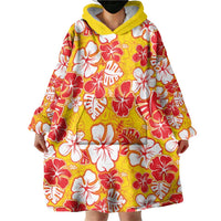 Yellow Hawaii Hibiscus Wearable Blanket Hoodie Tropical Flowers Seamless Pattern LT14 - Polynesian Pride