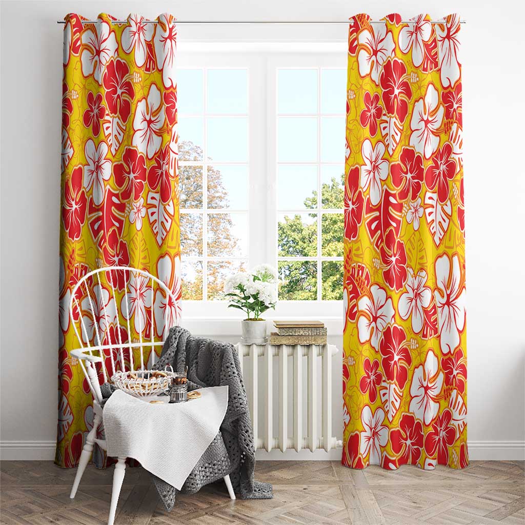 Yellow Hawaii Hibiscus Window Curtain Tropical Flowers Seamless Pattern - Polynesian Pride