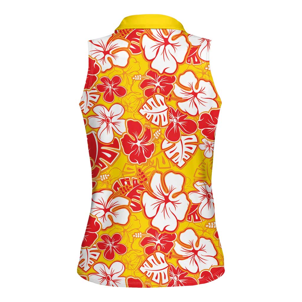 Yellow Hawaii Hibiscus Women Sleeveless Polo Shirt Tropical Flowers Seamless Pattern LT14 - Polynesian Pride