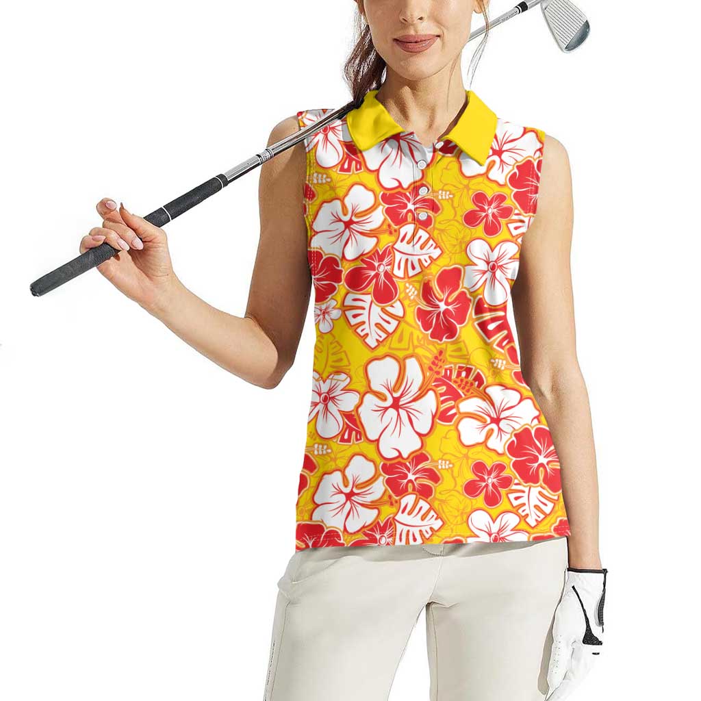 Yellow Hawaii Hibiscus Women Sleeveless Polo Shirt Tropical Flowers Seamless Pattern LT14 - Polynesian Pride