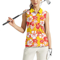 Yellow Hawaii Hibiscus Women Sleeveless Polo Shirt Tropical Flowers Seamless Pattern LT14 - Polynesian Pride