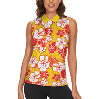 Yellow Hawaii Hibiscus Women Sleeveless Polo Shirt Tropical Flowers Seamless Pattern LT14 - Polynesian Pride
