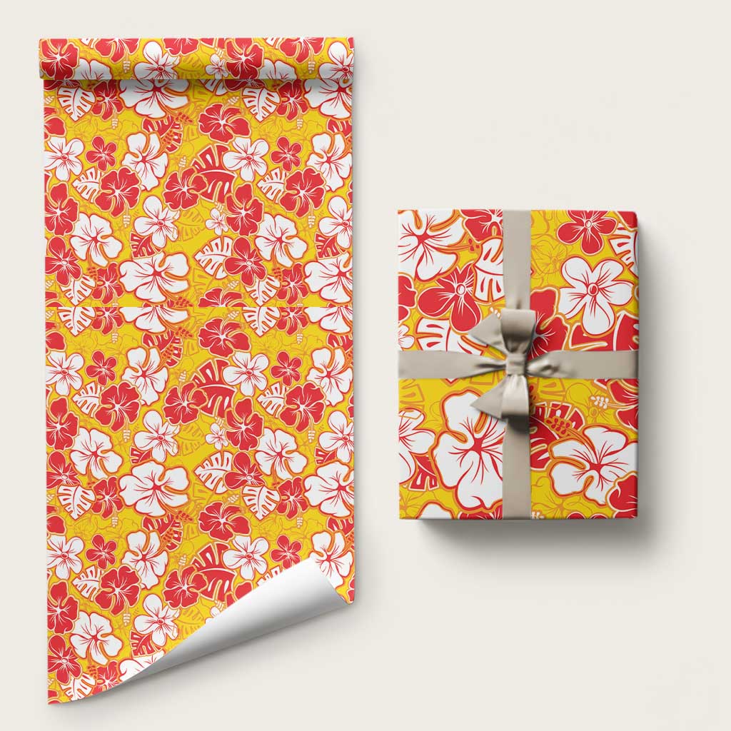 Yellow Hawaii Hibiscus Wrapping Paper Tropical Flowers Seamless Pattern - Polynesian Pride