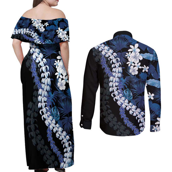 Hawaii Off Shoulder Long Dress Polynesia Gold Ukulele Flowers LT13 main image 1