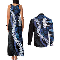 Polu Aloha Hawaii Lei Couples Matching Tank Maxi Dress and Long Sleeve Button Shirt Tropical Flowers Elegant Vibe - Polynesian Pride