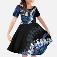 Polu Aloha Hawaii Lei Family Matching Mermaid Dress and Hawaiian Shirt Tropical Flowers Elegant Vibe LT14 Daughter's Dress Blue - Polynesian Pride