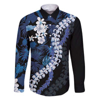 Polu Aloha Hawaii Lei Family Matching Short Sleeve Bodycon Dress and Hawaiian Shirt Tropical Flowers Elegant Vibe LT14 Dad's Shirt - Long Sleeve Blue - Polynesian Pride