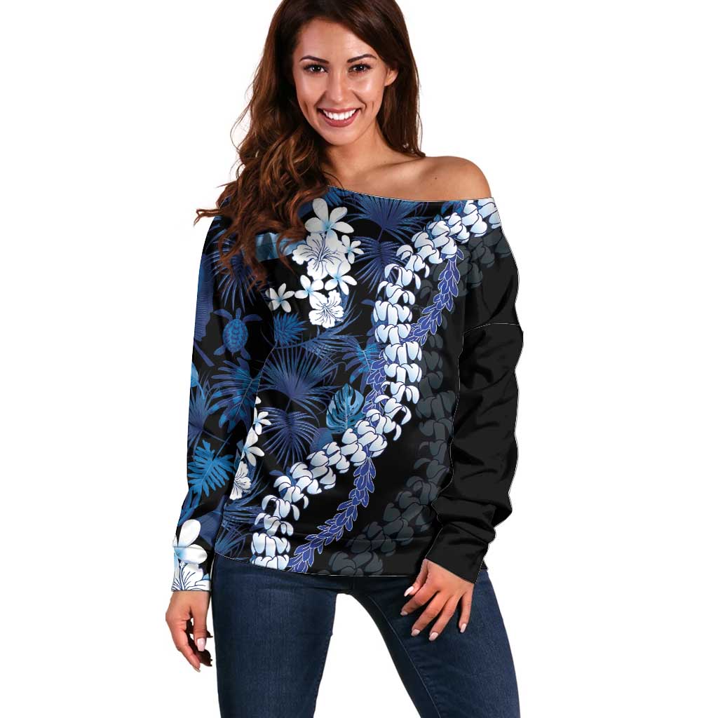 Polu Aloha Hawaii Lei Off Shoulder Sweater Tropical Flowers Elegant Vibe - Polynesian Pride