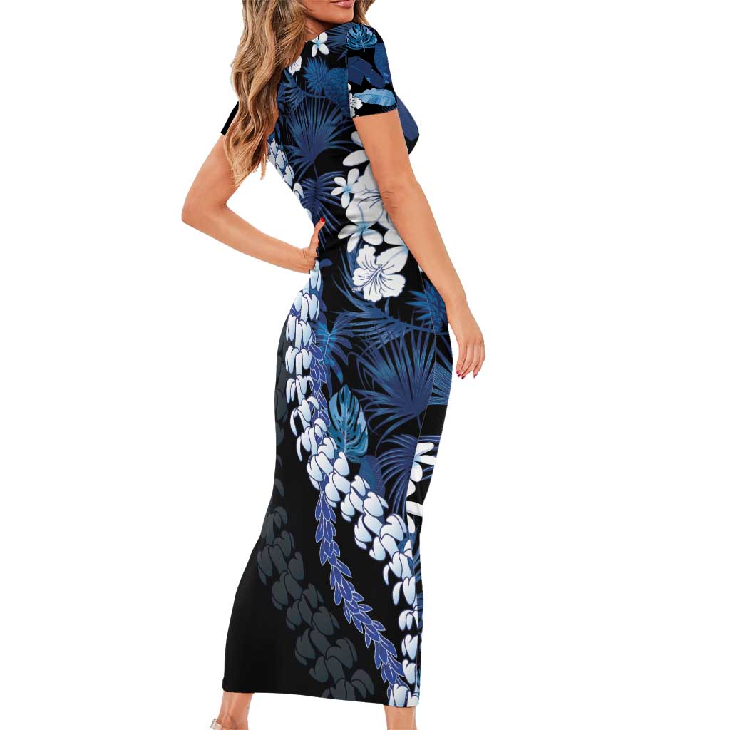 Polu Aloha Hawaii Lei Short Sleeve Bodycon Dress Tropical Flowers Elegant Vibe - Polynesian Pride