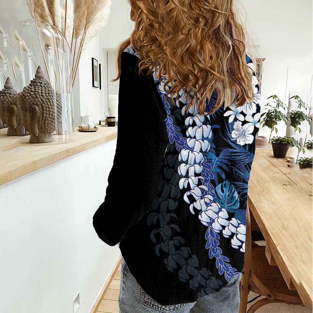 Polu Aloha Hawaii Lei Women Casual Shirt Tropical Flowers Elegant Vibe - Polynesian Pride