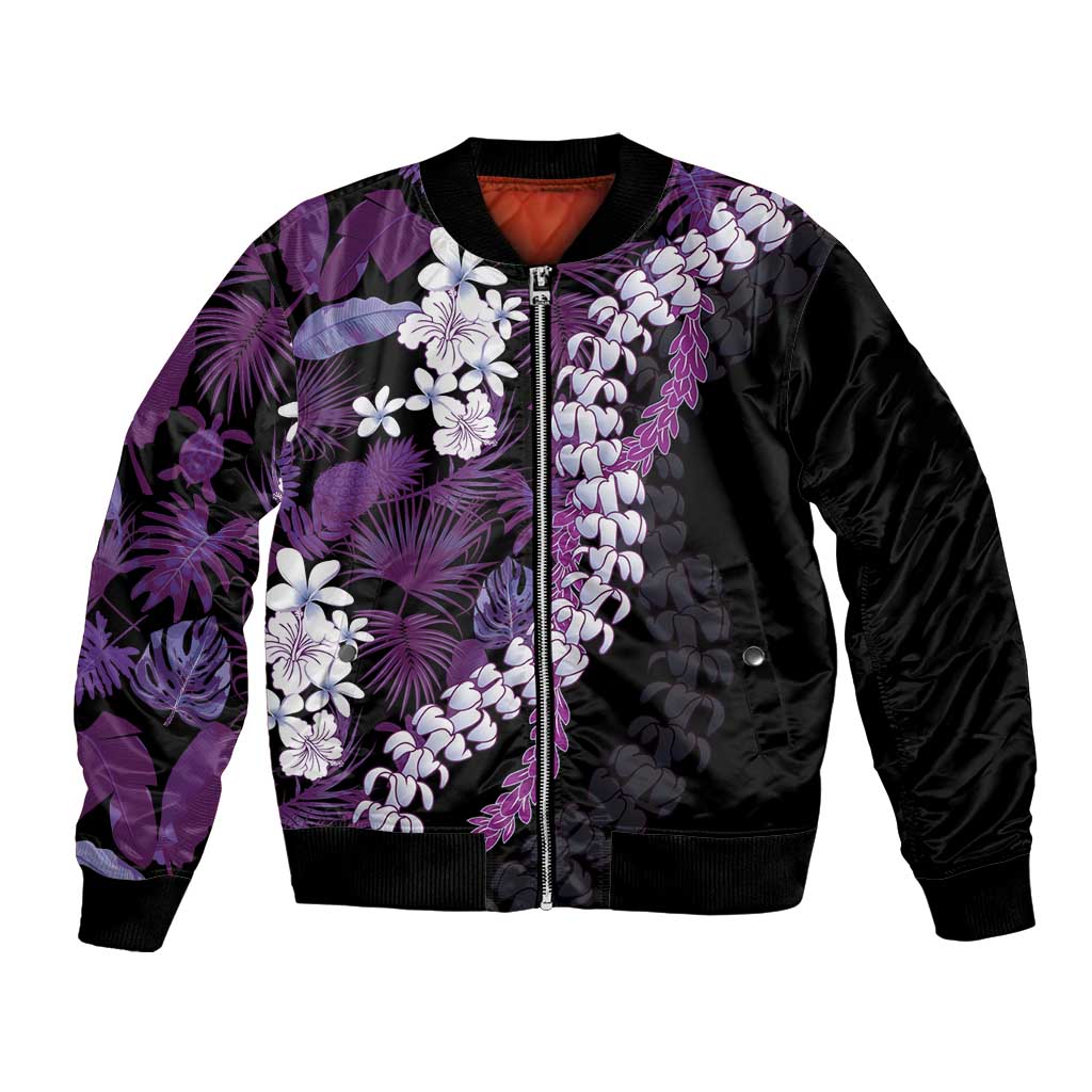 Poni Aloha Hawaii Lei Bomber Jacket Tropical Flowers Elegant Vibe LT14 Unisex Purple - Polynesian Pride