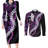 Poni Aloha Hawaii Lei Couples Matching Long Sleeve Bodycon Dress and Long Sleeve Button Shirt Tropical Flowers Elegant Vibe - Polynesian Pride