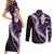 Poni Aloha Hawaii Lei Couples Matching Short Sleeve Bodycon Dress and Long Sleeve Button Shirt Tropical Flowers Elegant Vibe - Polynesian Pride