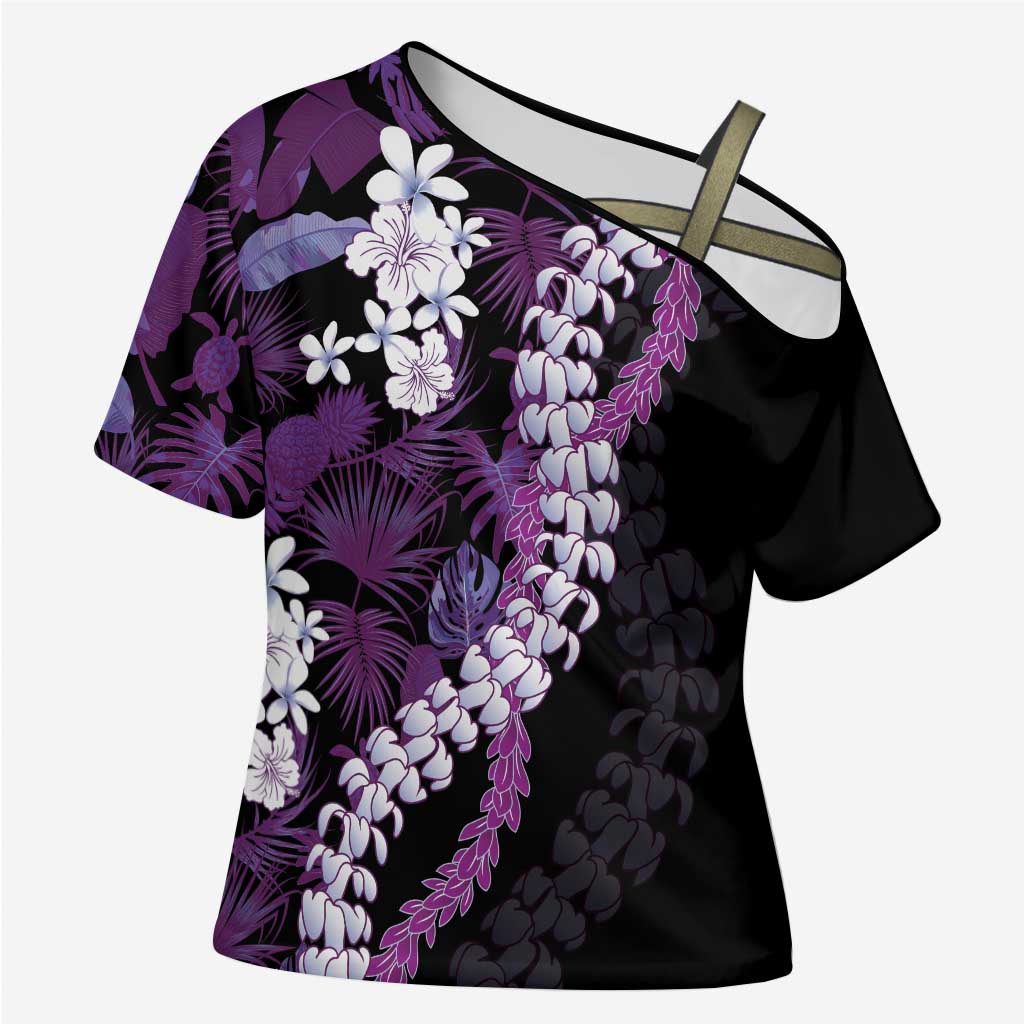 Poni Aloha Hawaii Lei Cross Shoulder Shirt Tropical Flowers Elegant Vibe - Polynesian Pride