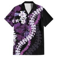 Poni Aloha Hawaii Lei Family Matching Off Shoulder Short Dress and Hawaiian Shirt Tropical Flowers Elegant Vibe LT14 Dad's Shirt - Short Sleeve Purple - Polynesian Pride