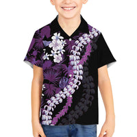 Poni Aloha Hawaii Lei Family Matching Puletasi and Hawaiian Shirt Tropical Flowers Elegant Vibe LT14 Son's Shirt Purple - Polynesian Pride