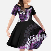 Poni Aloha Hawaii Lei Family Matching Summer Maxi Dress and Hawaiian Shirt Tropical Flowers Elegant Vibe LT14 Daughter's Dress Purple - Polynesian Pride