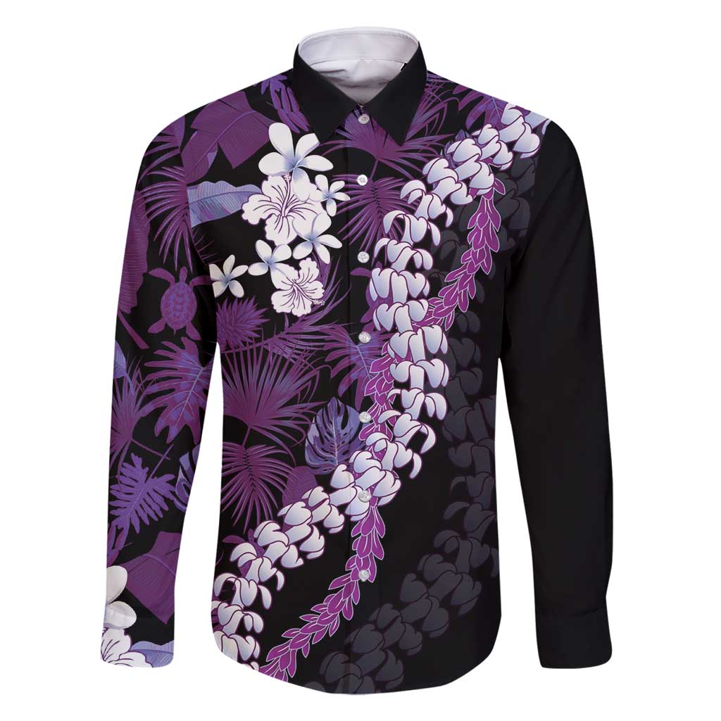 Poni Aloha Hawaii Lei Family Matching Summer Maxi Dress and Hawaiian Shirt Tropical Flowers Elegant Vibe LT14 Dad's Shirt - Long Sleeve Purple - Polynesian Pride