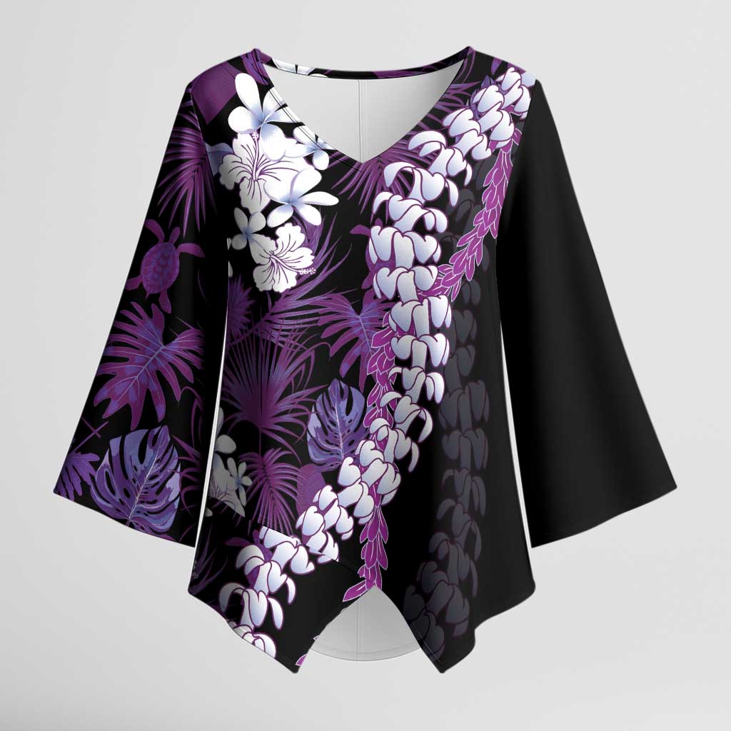 Poni Aloha Hawaii Lei Kimono Sleeve Blouse Tropical Flowers Elegant Vibe - Polynesian Pride