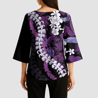 Poni Aloha Hawaii Lei Kimono Sleeve Blouse Tropical Flowers Elegant Vibe - Polynesian Pride