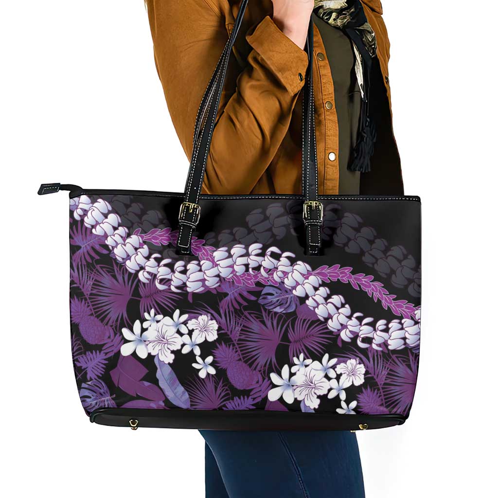 Poni Aloha Hawaii Lei Leather Tote Bag Tropical Flowers Elegant Vibe - Polynesian Pride