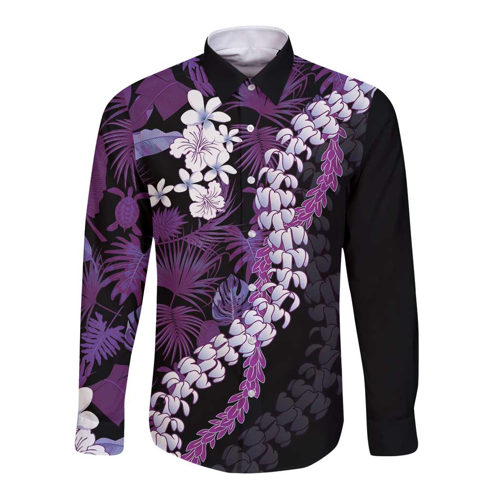 Poni Aloha Hawaii Lei Long Sleeve Button Shirt Tropical Flowers Elegant Vibe - Polynesian Pride