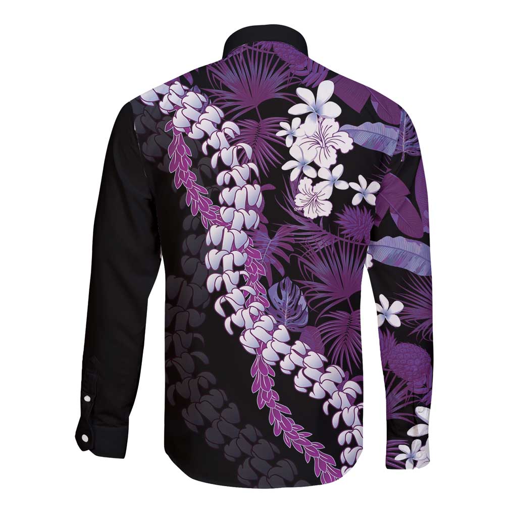 Poni Aloha Hawaii Lei Long Sleeve Button Shirt Tropical Flowers Elegant Vibe - Polynesian Pride