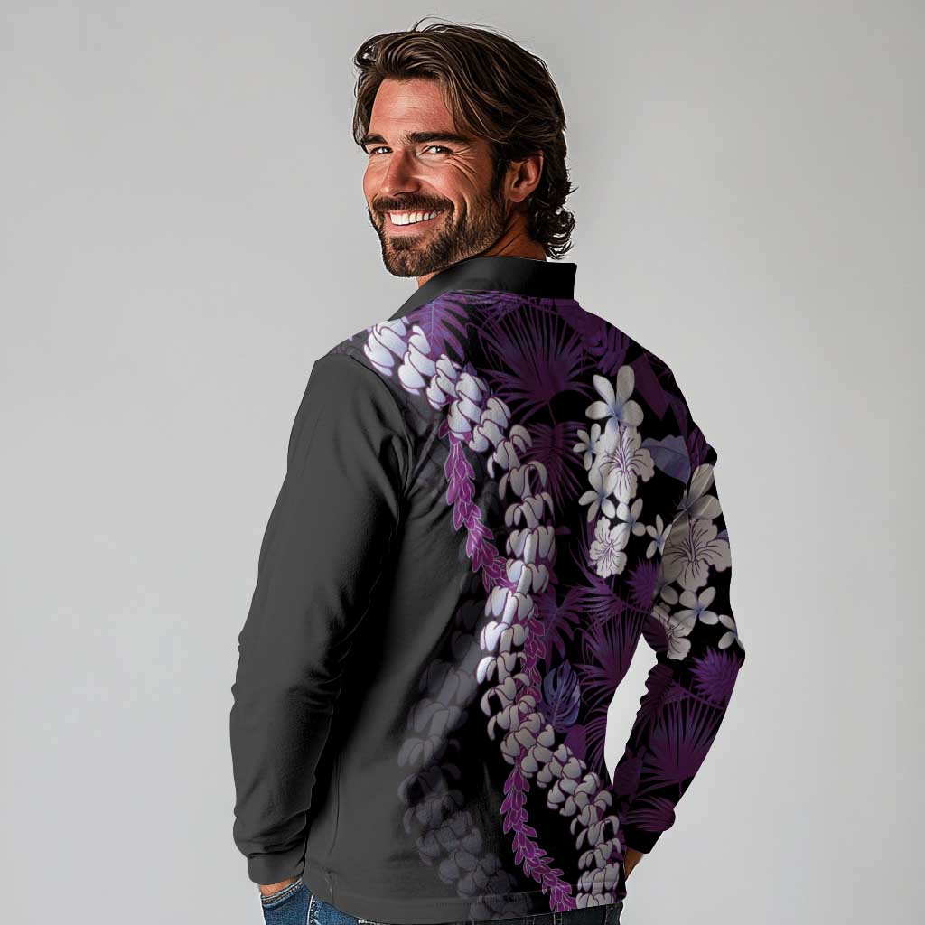 Poni Aloha Hawaii Lei Long Sleeve Polo Shirt Tropical Flowers Elegant Vibe - Polynesian Pride