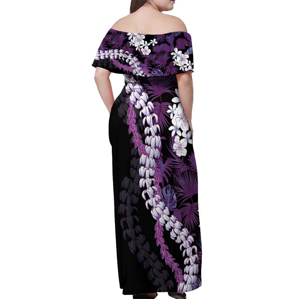 Poni Aloha Hawaii Lei Off Shoulder Maxi Dress Tropical Flowers Elegant Vibe - Polynesian Pride