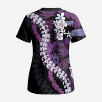 Poni Aloha Hawaii Lei Scrub Top Tropical Flowers Elegant Vibe - Polynesian Pride