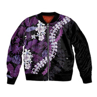 Poni Aloha Hawaii Lei Sleeve Zip Bomber Jacket Tropical Flowers Elegant Vibe LT14 Unisex Purple - Polynesian Pride