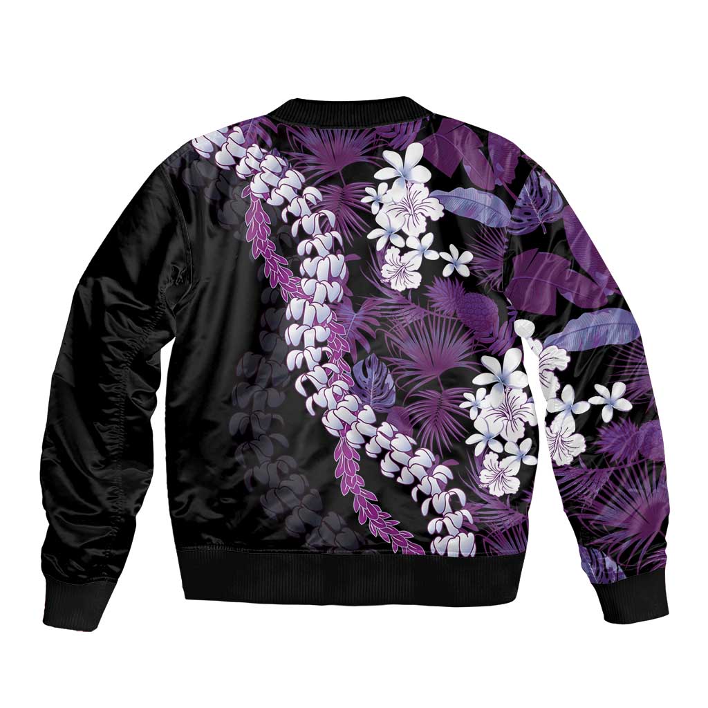 Poni Aloha Hawaii Lei Sleeve Zip Bomber Jacket Tropical Flowers Elegant Vibe LT14 - Polynesian Pride