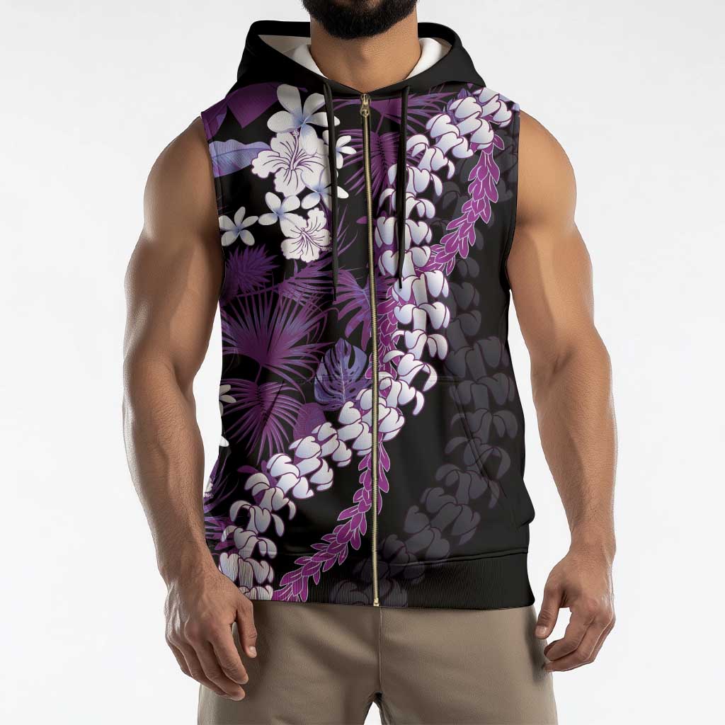 Poni Aloha Hawaii Lei Sleeveless Zip Hoodie Tropical Flowers Elegant Vibe - Polynesian Pride