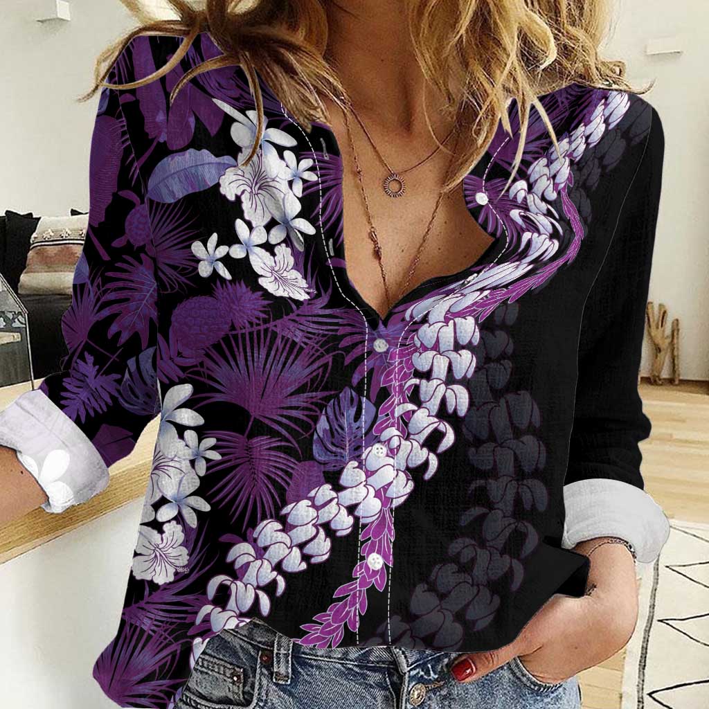 Poni Aloha Hawaii Lei Women Casual Shirt Tropical Flowers Elegant Vibe - Polynesian Pride