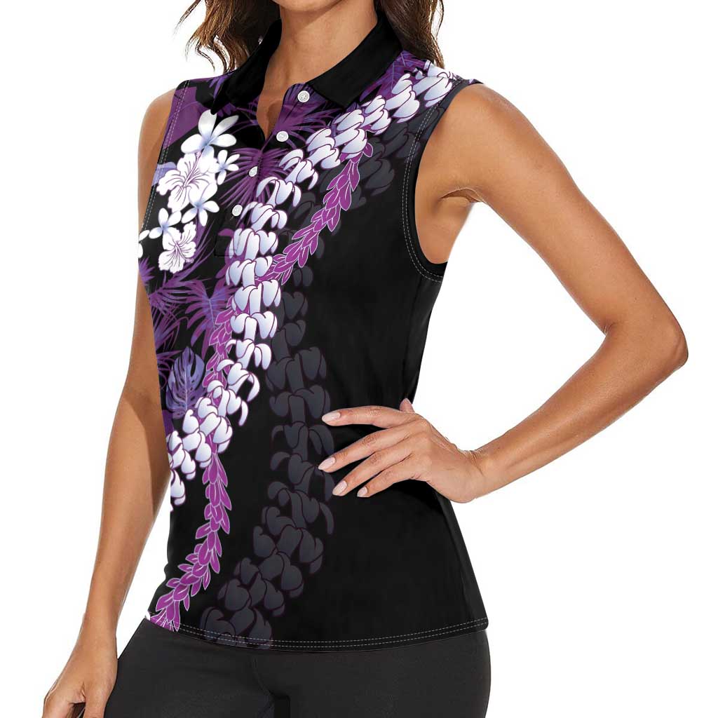 Poni Aloha Hawaii Lei Women Sleeveless Polo Shirt Tropical Flowers Elegant Vibe - Polynesian Pride