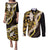 Kula Aloha Hawaii Lei Couples Matching Puletasi and Long Sleeve Button Shirt Tropical Flowers Elegant Vibe - Polynesian Pride