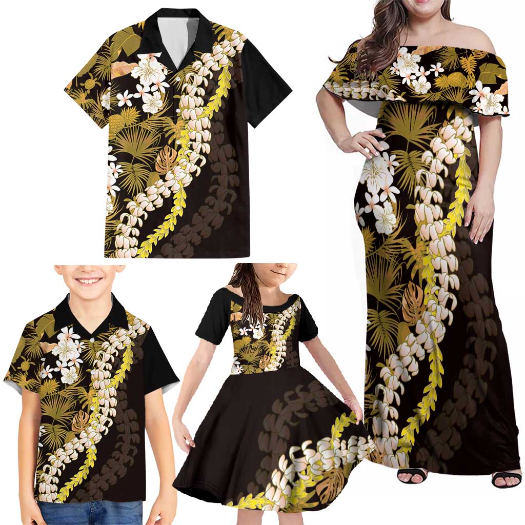Kula Aloha Hawaii Lei Family Matching Off Shoulder Maxi Dress and Hawaiian Shirt Tropical Flowers Elegant Vibe - Polynesian Pride