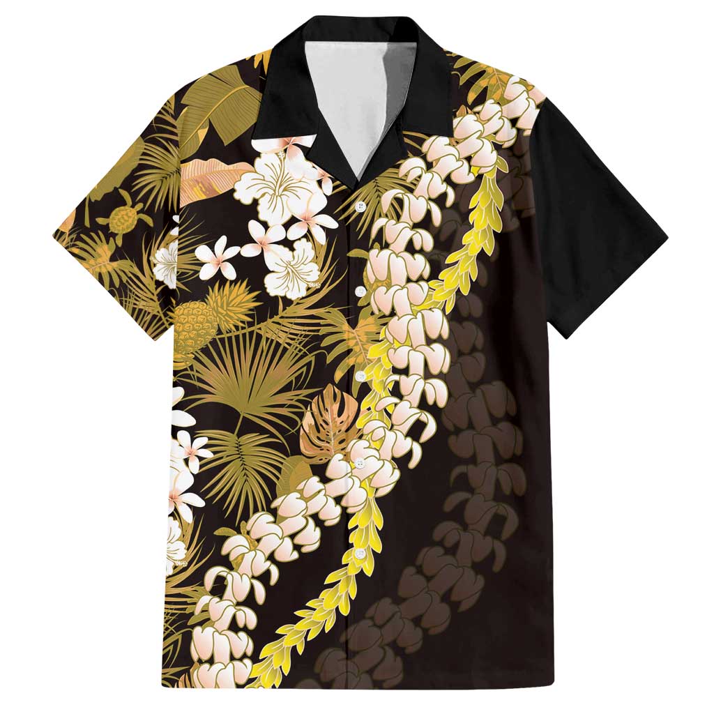 Kula Aloha Hawaii Lei Family Matching Off Shoulder Short Dress and Hawaiian Shirt Tropical Flowers Elegant Vibe LT14 Dad's Shirt - Short Sleeve Gold - Polynesian Pride