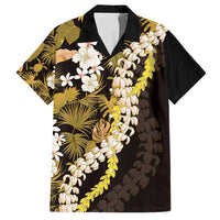 Kula Aloha Hawaii Lei Family Matching Off Shoulder Short Dress and Hawaiian Shirt Tropical Flowers Elegant Vibe LT14 Dad's Shirt - Short Sleeve Gold - Polynesian Pride