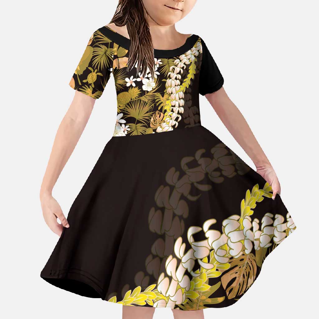 Kula Aloha Hawaii Lei Family Matching Summer Maxi Dress and Hawaiian Shirt Tropical Flowers Elegant Vibe LT14 Daughter's Dress Gold - Polynesian Pride