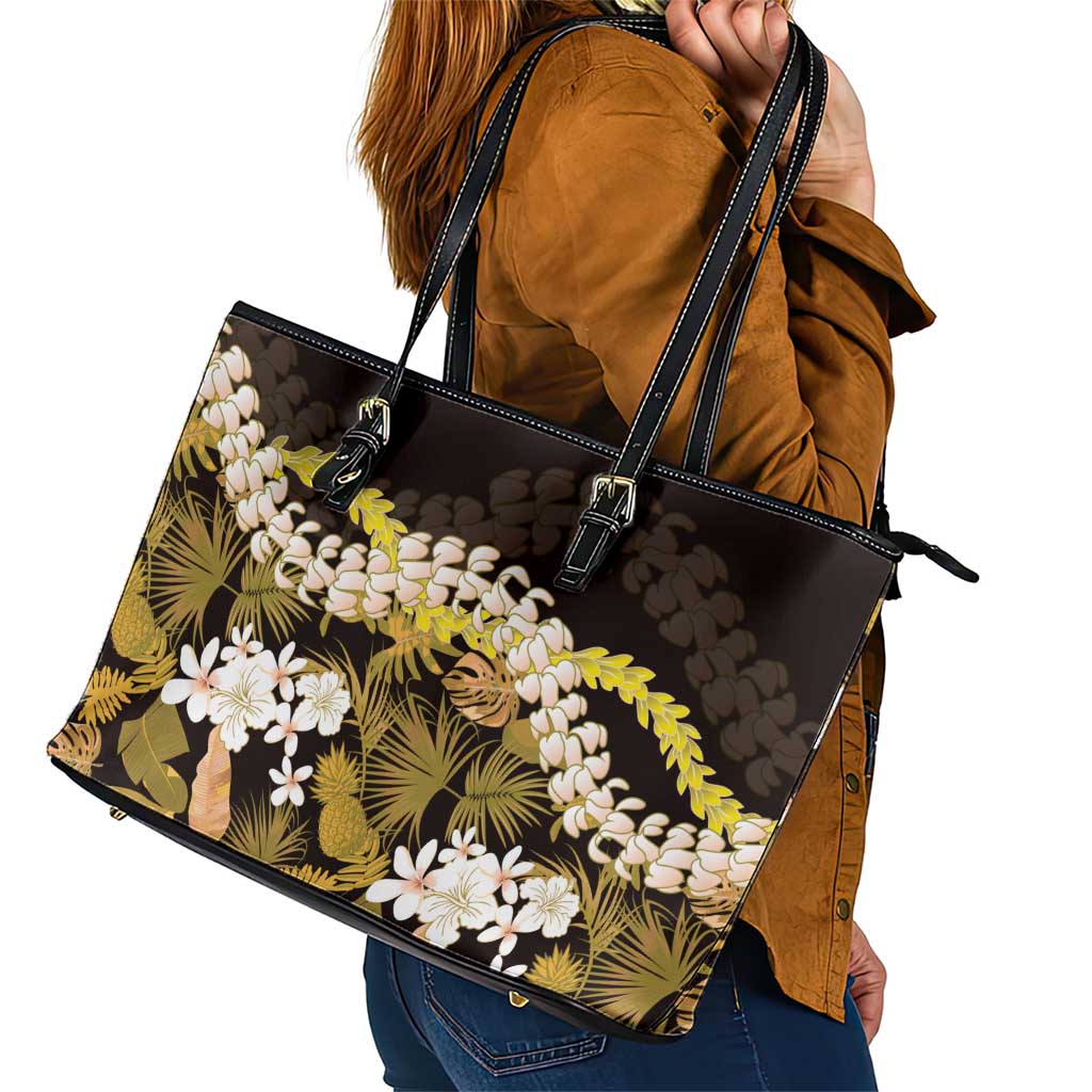 Kula Aloha Hawaii Lei Leather Tote Bag Tropical Flowers Elegant Vibe - Polynesian Pride