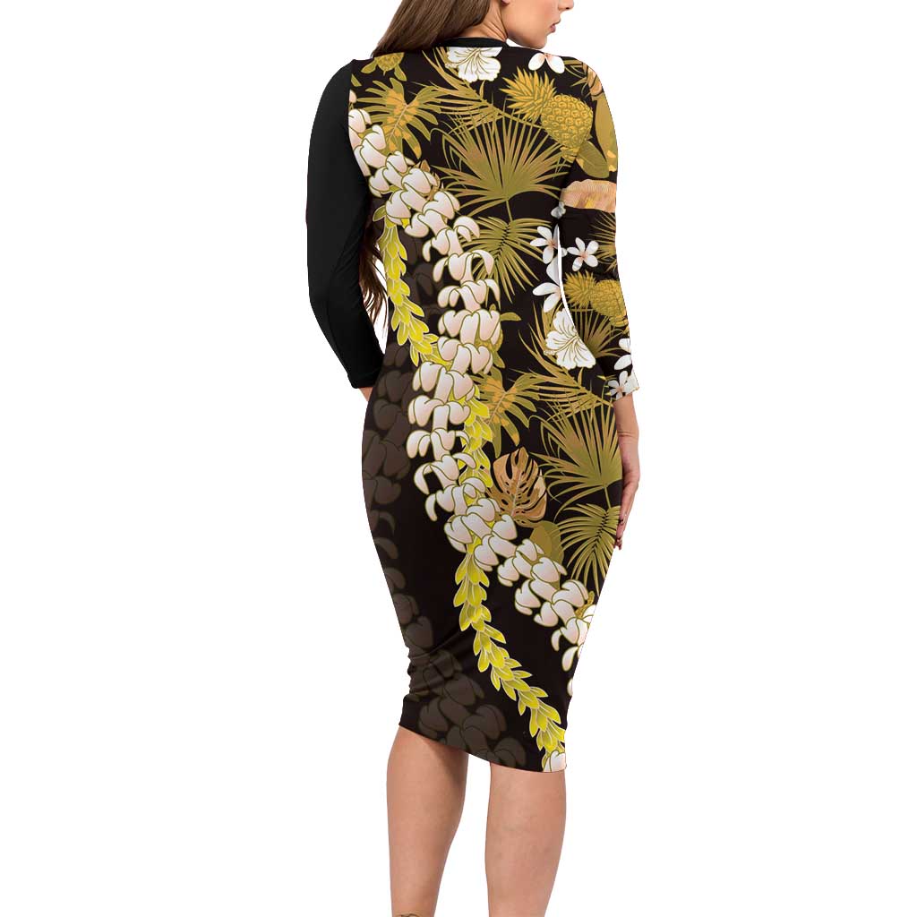 Kula Aloha Hawaii Lei Long Sleeve Bodycon Dress Tropical Flowers Elegant Vibe - Polynesian Pride