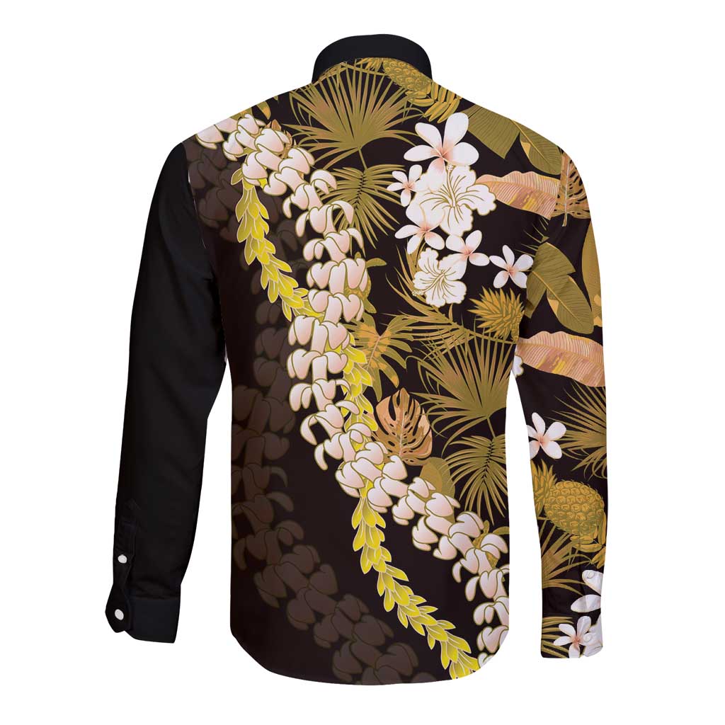 Kula Aloha Hawaii Lei Long Sleeve Button Shirt Tropical Flowers Elegant Vibe - Polynesian Pride