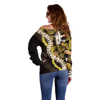 Kula Aloha Hawaii Lei Off Shoulder Sweater Tropical Flowers Elegant Vibe - Polynesian Pride