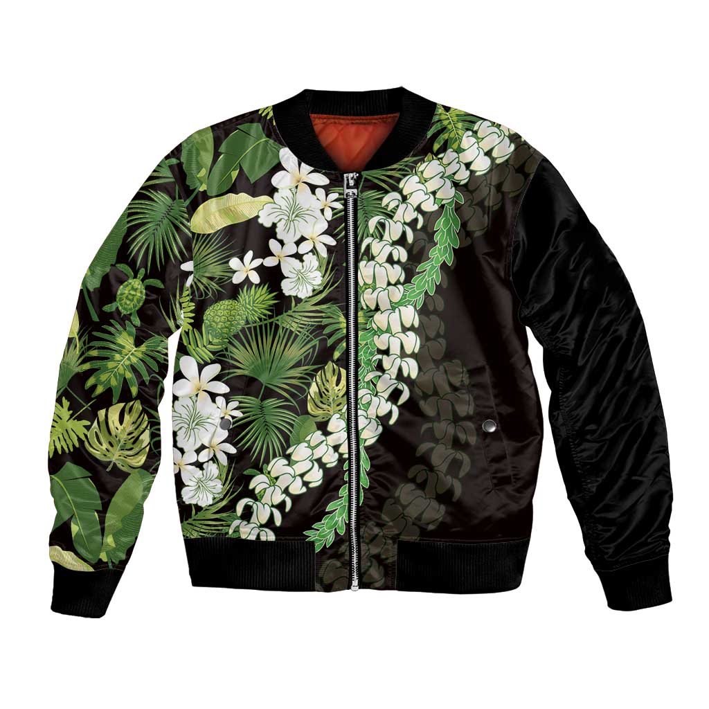 Omaomao Aloha Hawaii Lei Bomber Jacket Tropical Flowers Elegant Vibe LT14 Unisex Green - Polynesian Pride