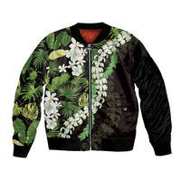 Omaomao Aloha Hawaii Lei Bomber Jacket Tropical Flowers Elegant Vibe LT14 Unisex Green - Polynesian Pride
